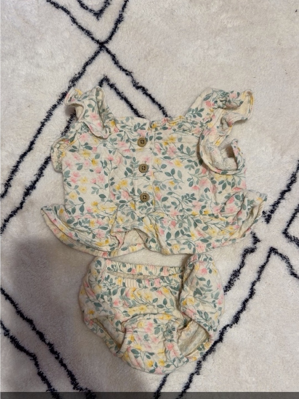 cloud island Floral Ruffle Diaper Cover Set in Pink, Yellow & Green
